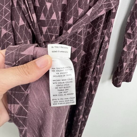 Toad&Co Size L Cue Wrap Dress Huckleberry Line Print Organic Cotton Blend V-Neck - Picture 10 of 11
